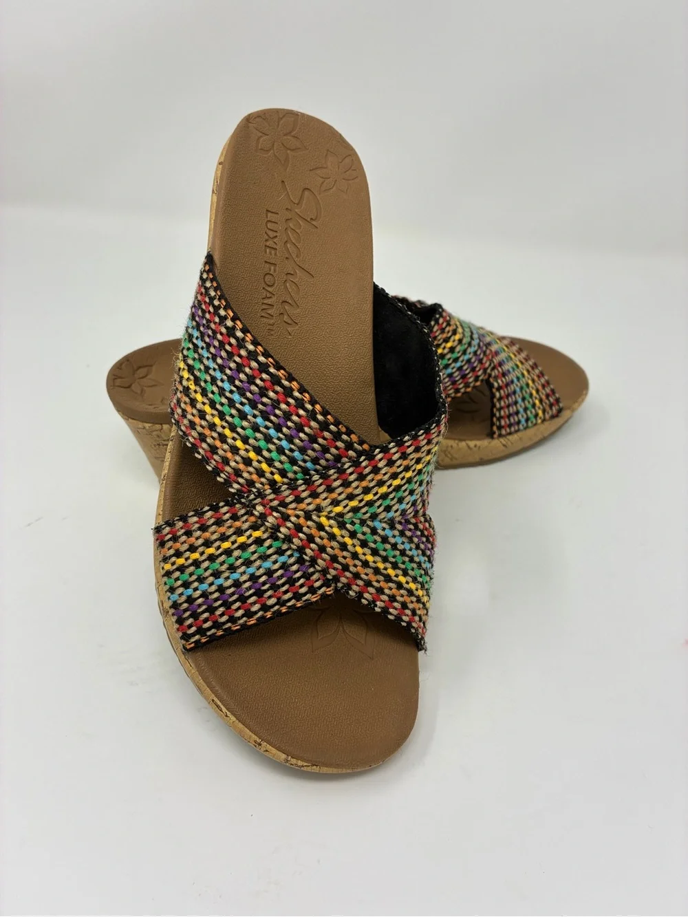 Skechers Multicolor Woven Jute Cork Wedge Sandals w7